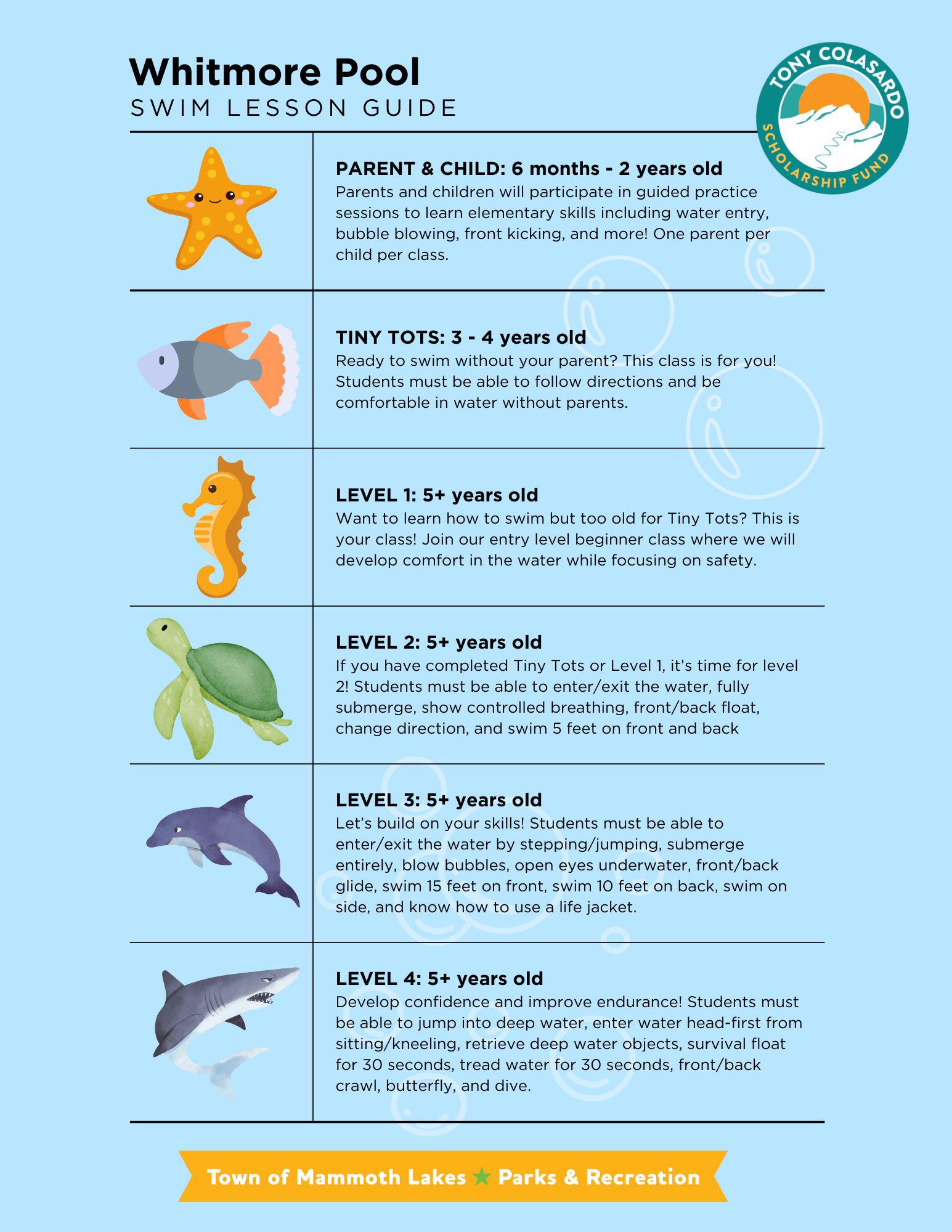 Whitmore Pool Swim Lesson Guide