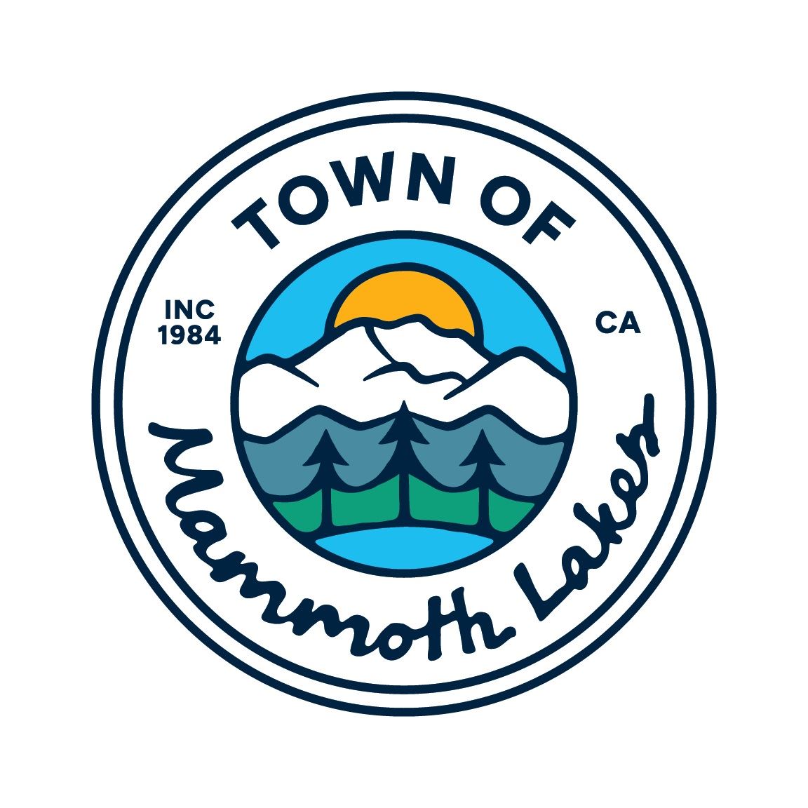 NEW 2025 Town of Mammoth Lakes Logo displaying Mammoth Mountain, Lake, Sun, and Pines