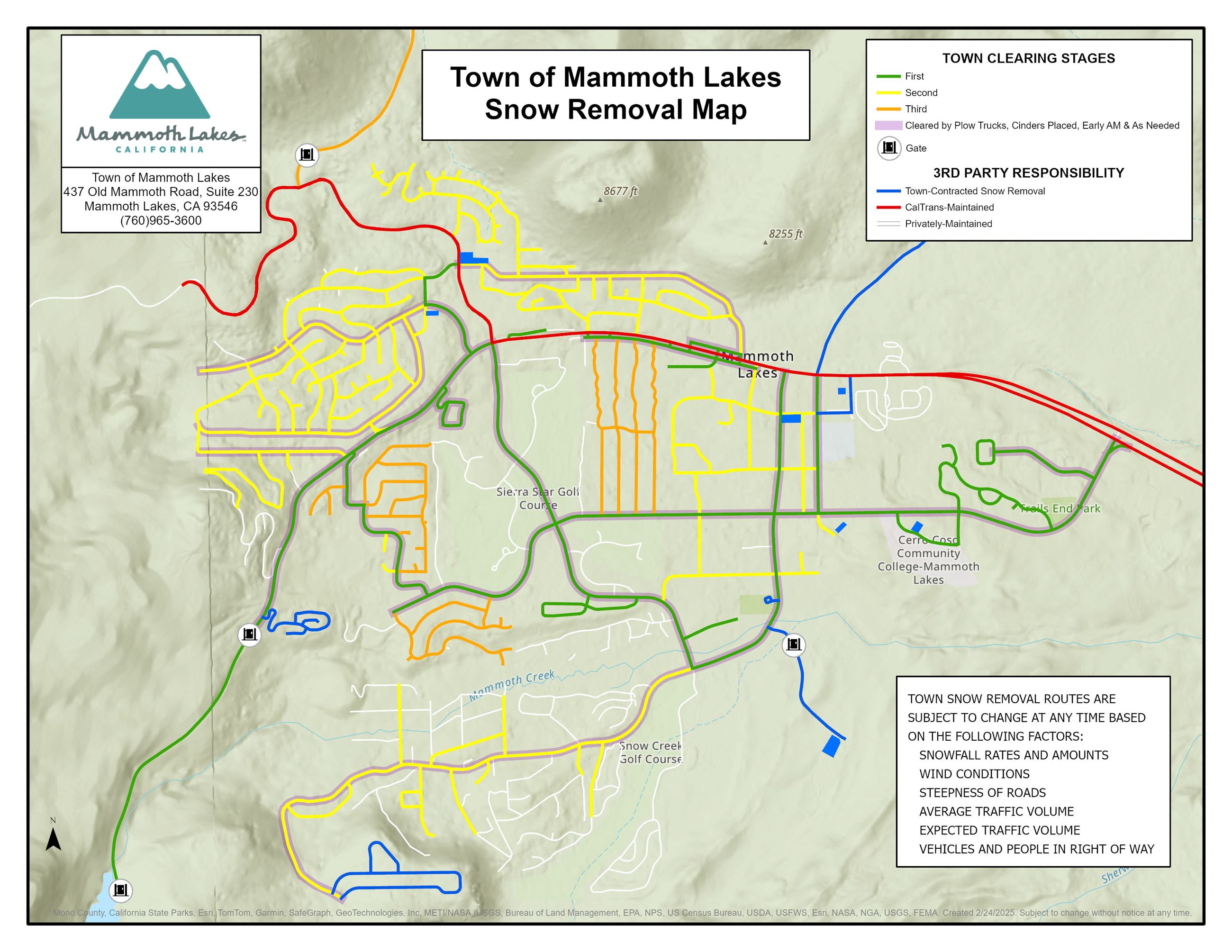 This map shows the stages of snow removal carried out by Town of Mammoth Lakes' operators.
